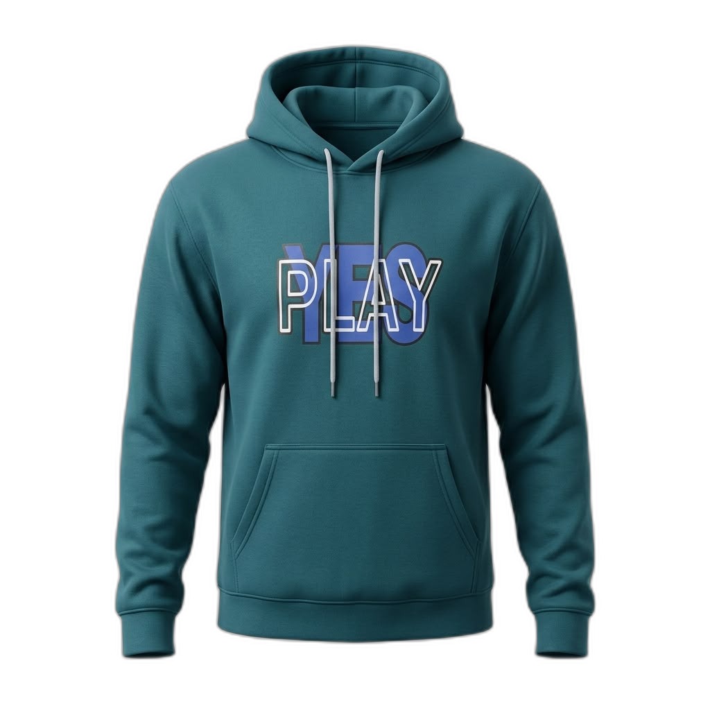 Men's Teal 'YES PLAY' Graphic Hoodie