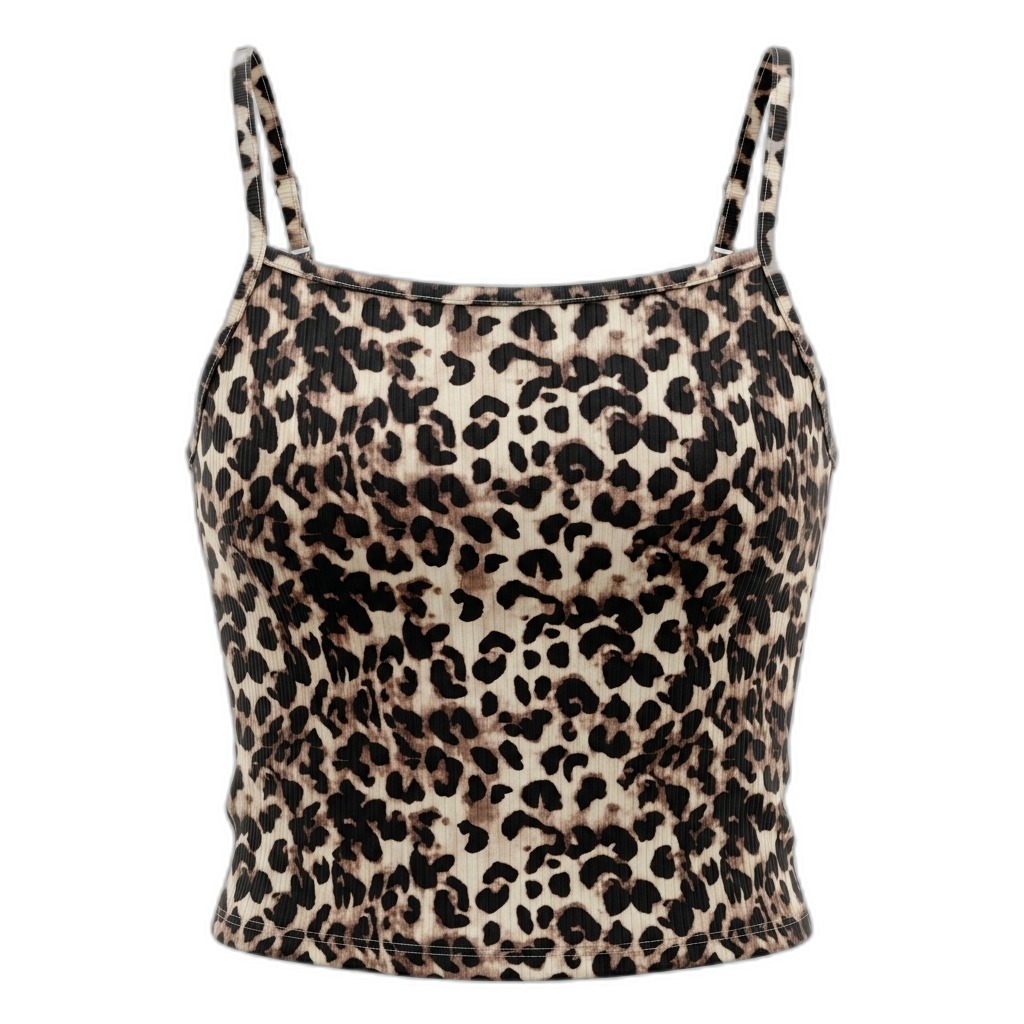 Women's Leopard Print Ribbed Cami Crop Top