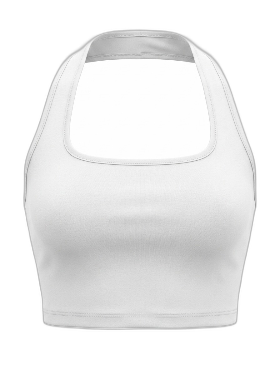 White Square Neck Halter Crop Top for Women