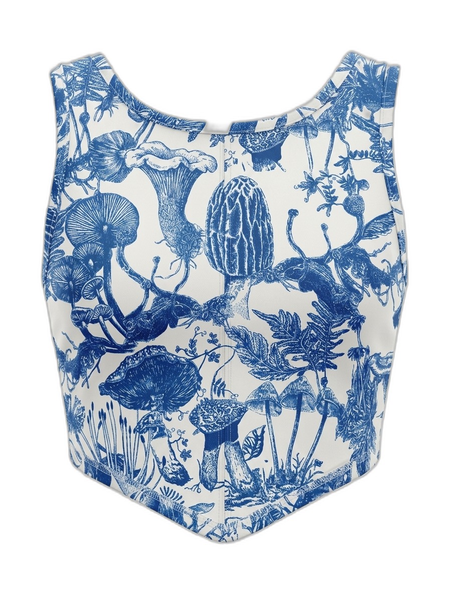 Mushroom Toile Print Crop Top for Women