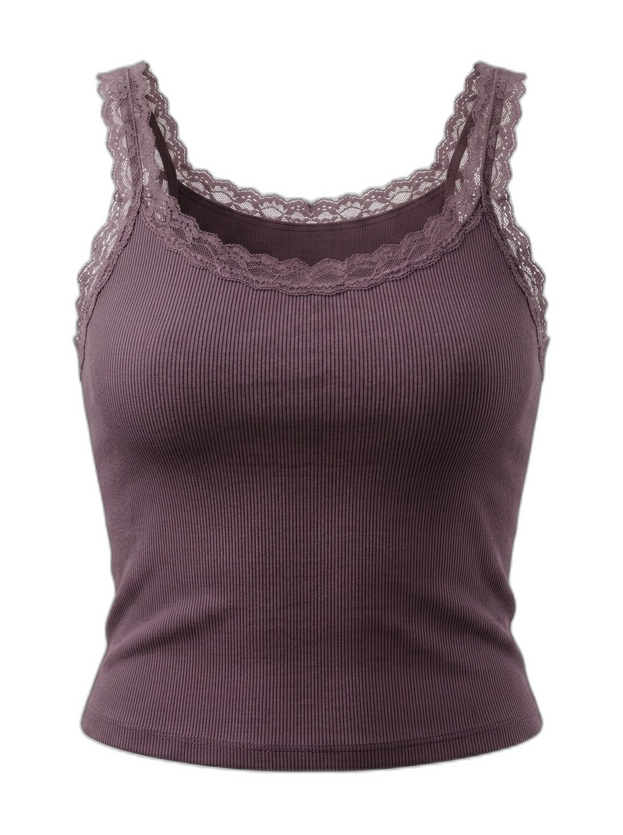 Women's Ribbed Lace Cami Tank Top