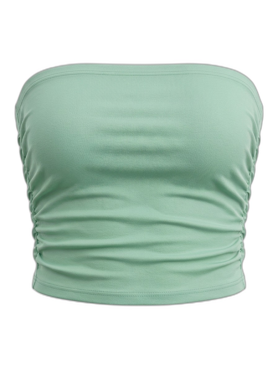 Mint Green Ruched Strapless Crop Top for Women
