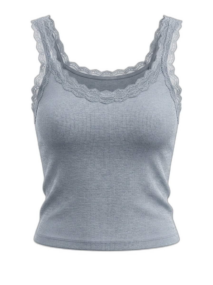 Women's Ribbed Lace Trim Tank Top