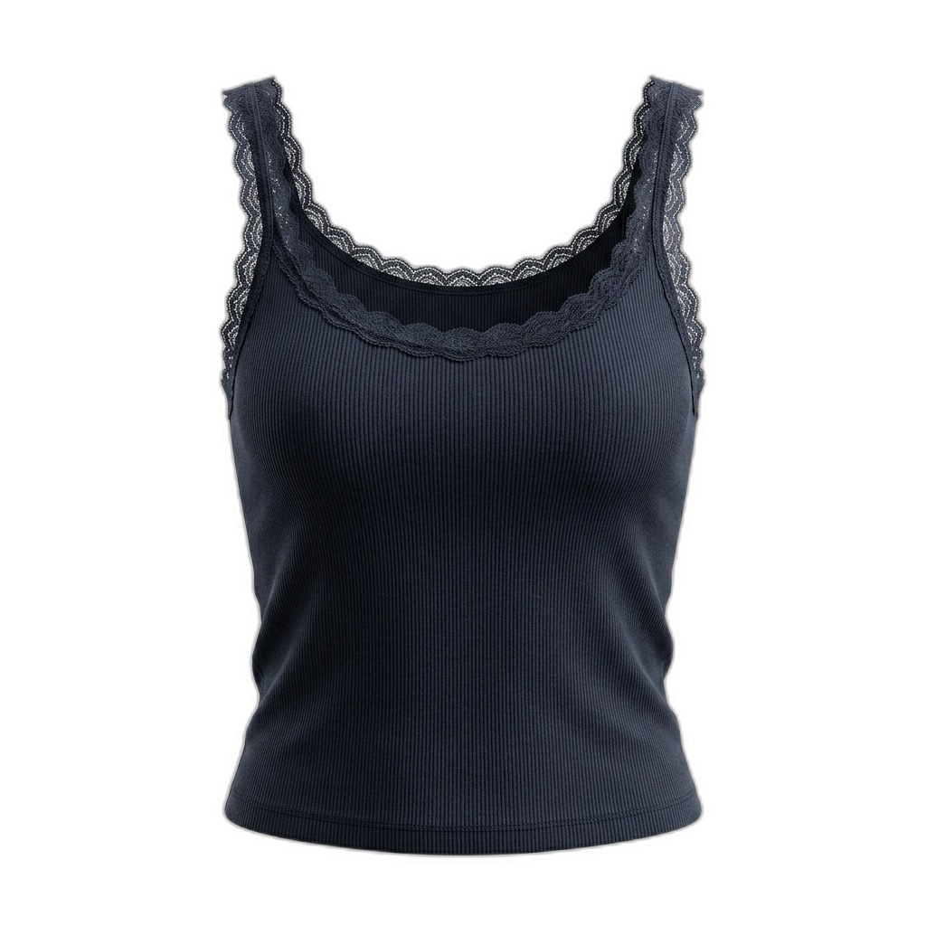Women's Ribbed Knit Lace Trim Tank Top