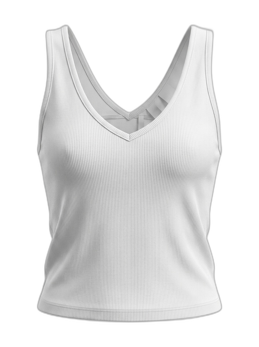 White Ribbed V-Neck Tank Top for Women