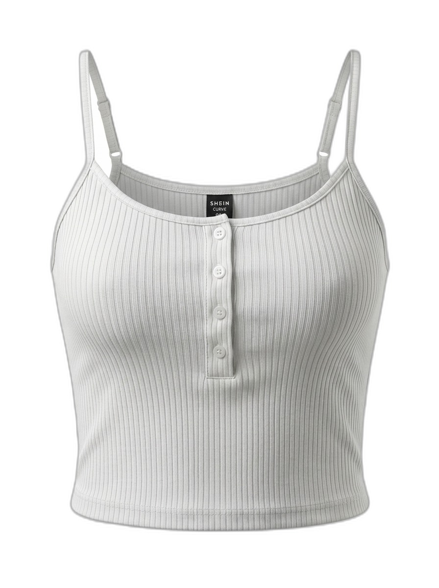 White Ribbed Button-Front Crop Camisole