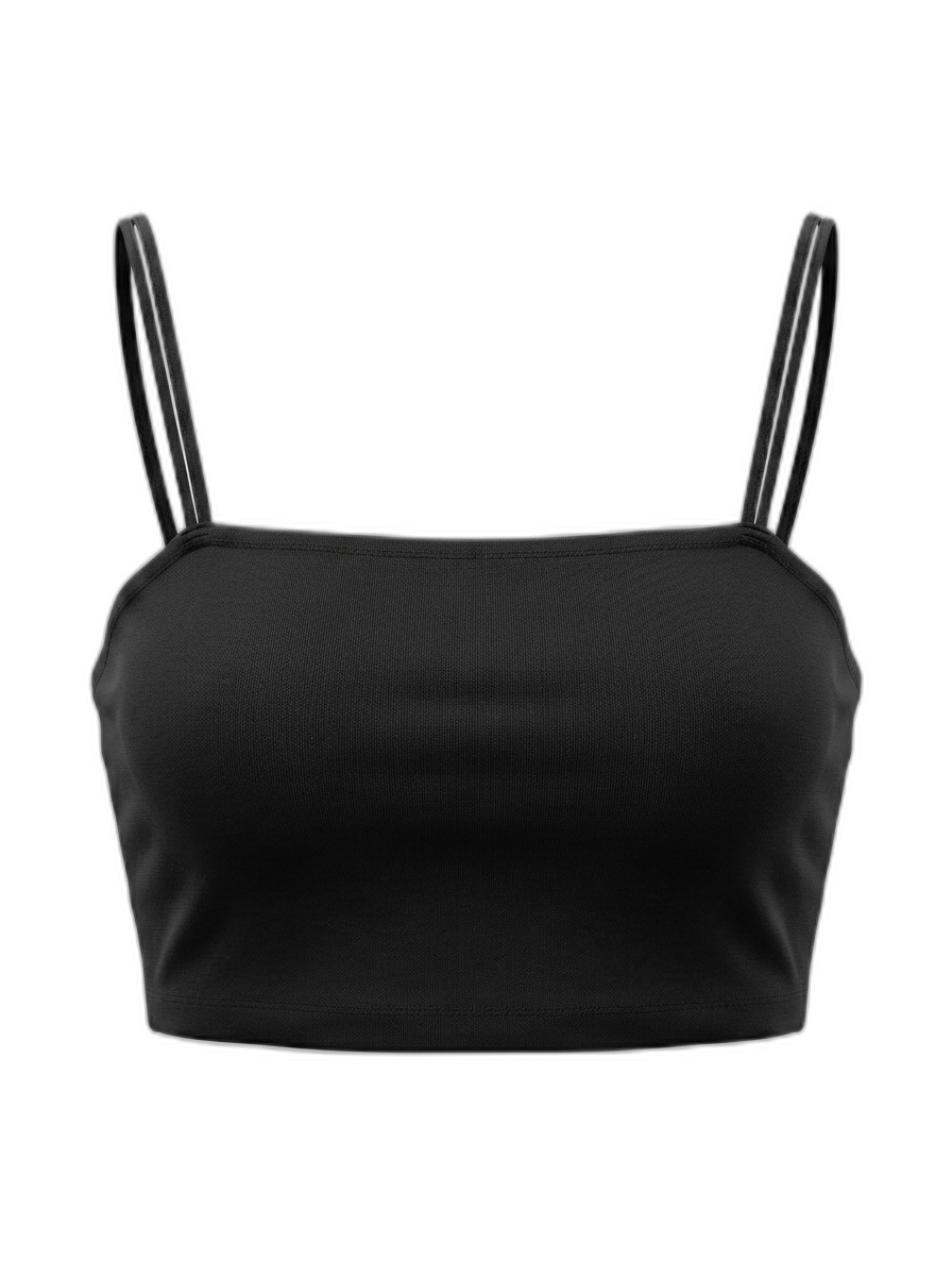 Women's Black Square Neck Strappy Crop Top