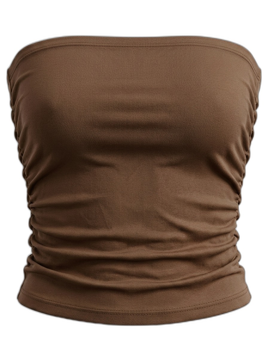 Women's Brown Ruched Strapless Tube Top