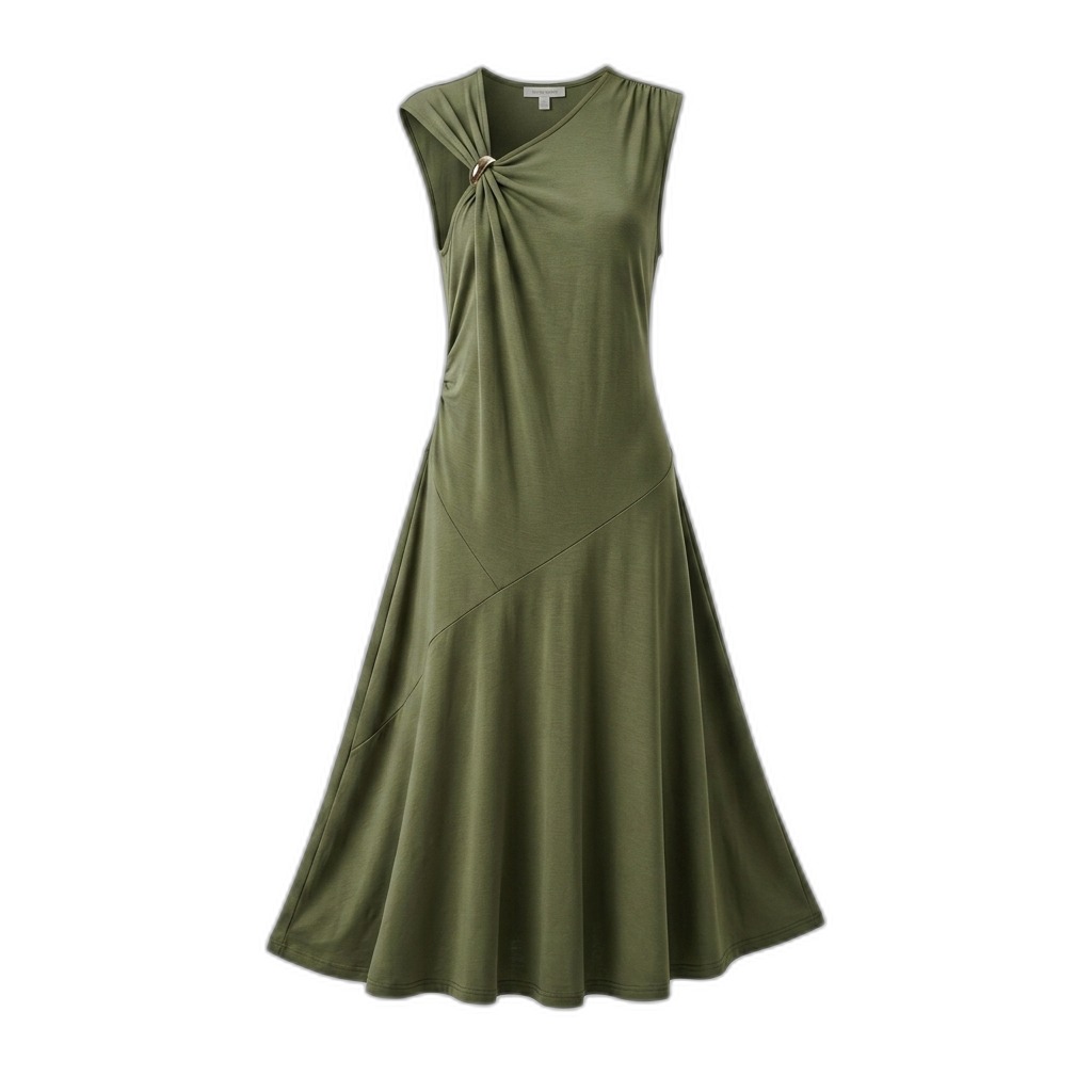 Olive Green Sleeveless Midi Dress for Women