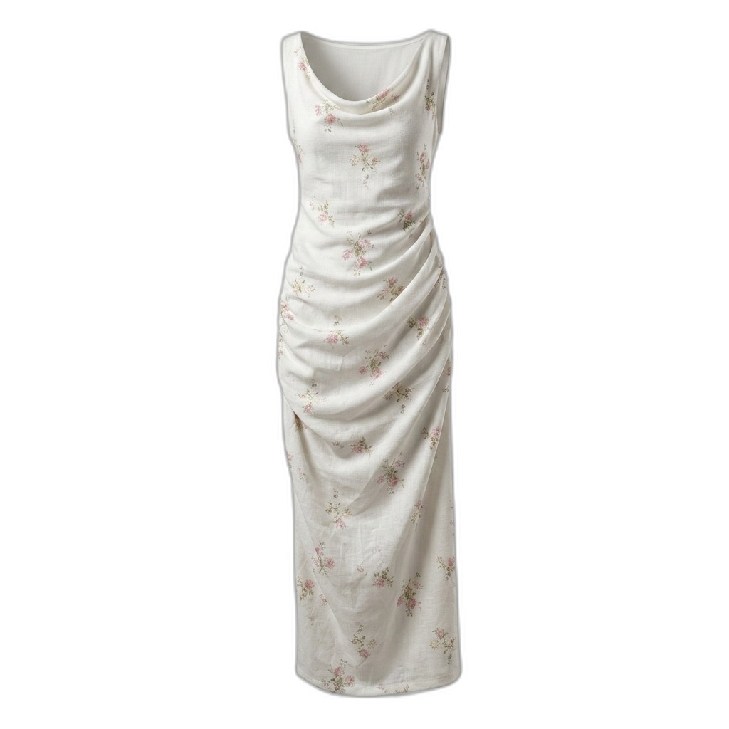 Floral Cowl Neck Ruched Maxi Dress for Women