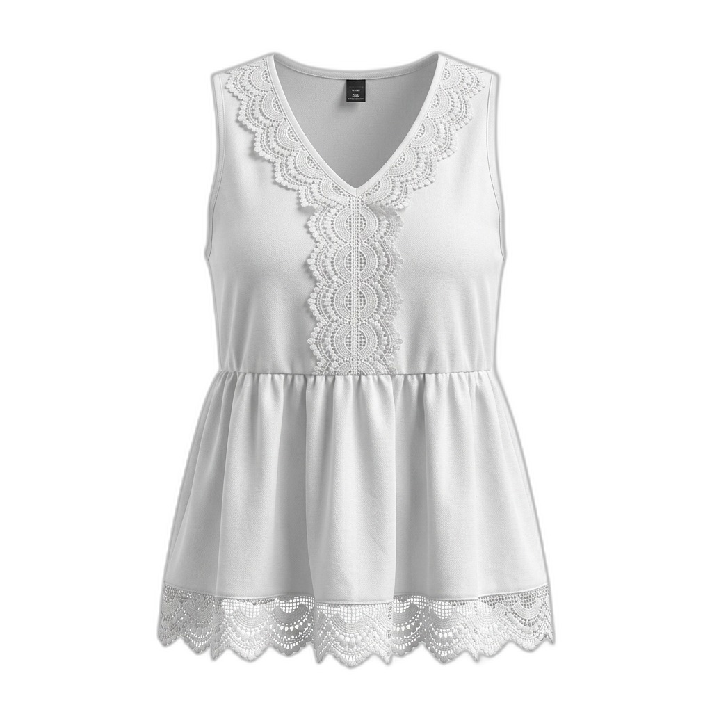 Women's White Sleeveless Lace Peplum Top