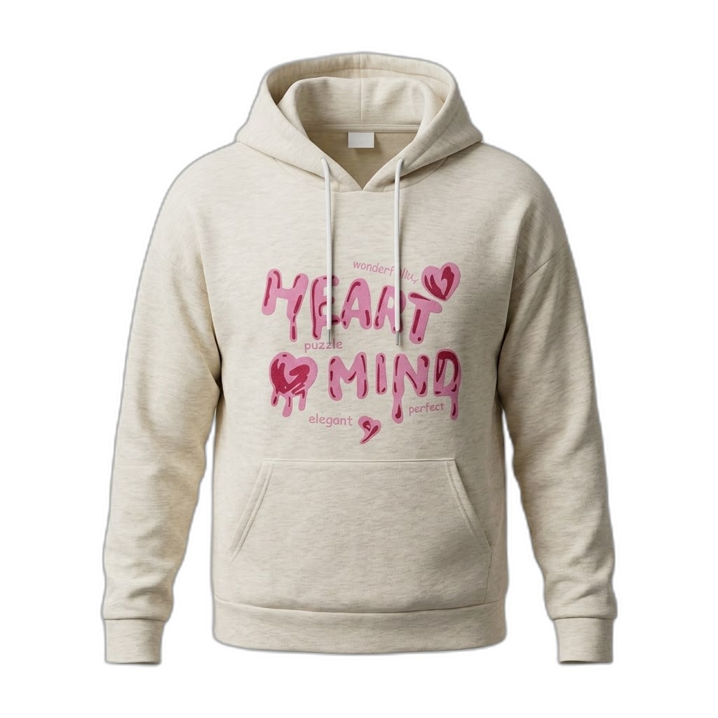 Heart Mind Graphic Hoodie | Beige Melange