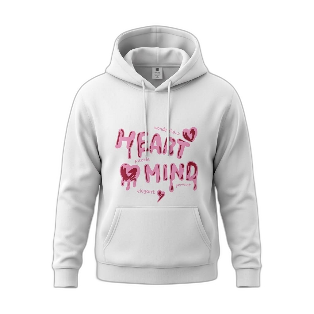 White 'Heart Mind' Graphic Hoodie