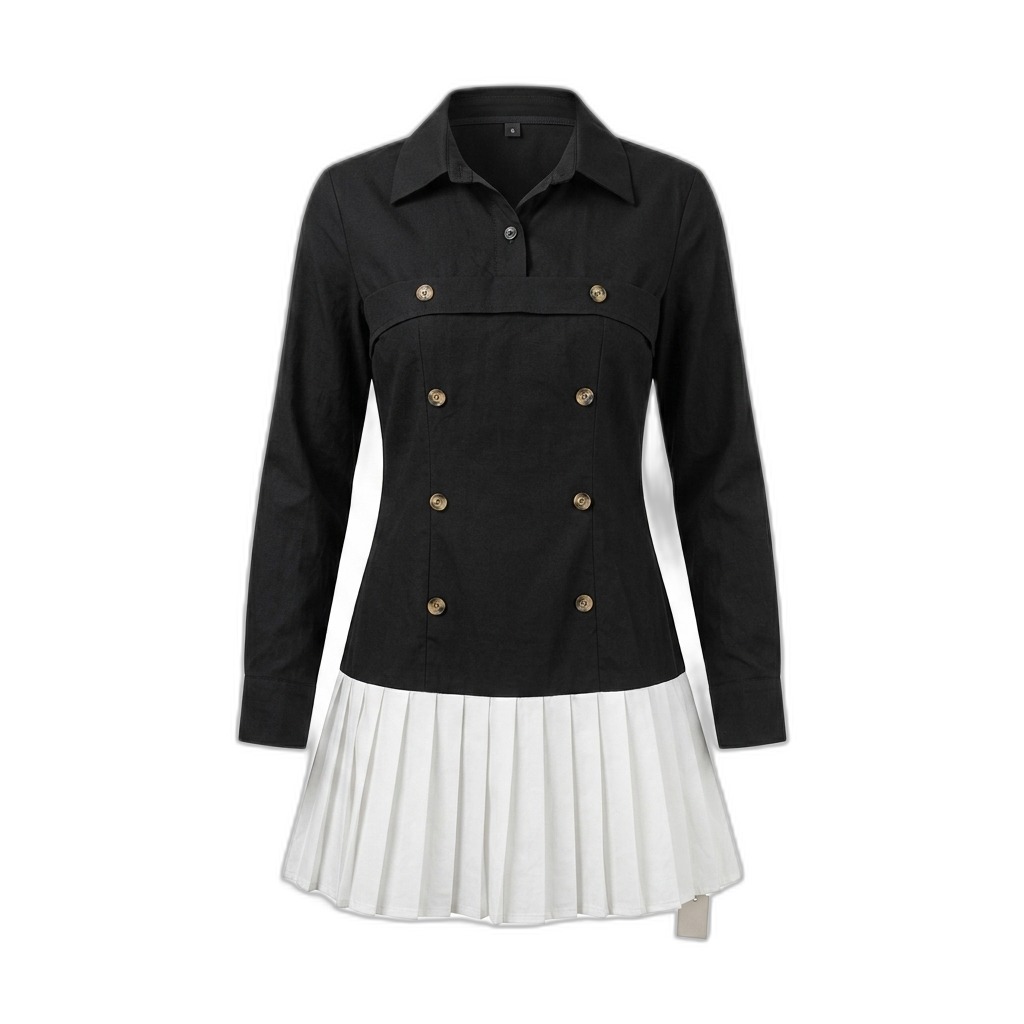 Women's Black & White Pleated Dress