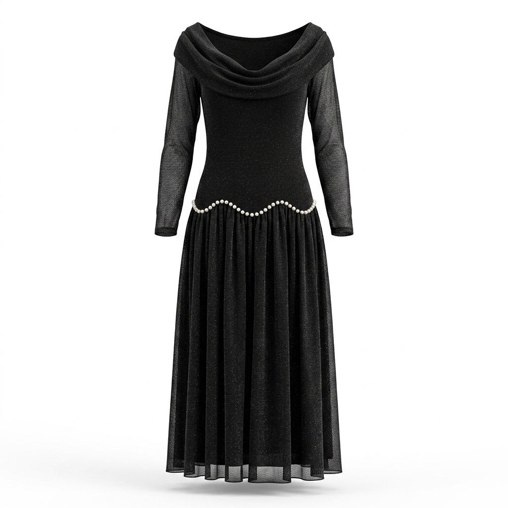 Shimmer Cowl Neck Maxi Dress | Pearl Detail