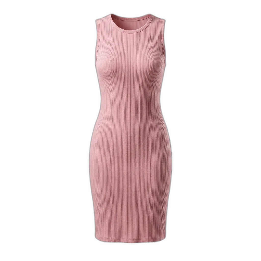 Pink Ribbed Sleeveless Midi Dress for Women