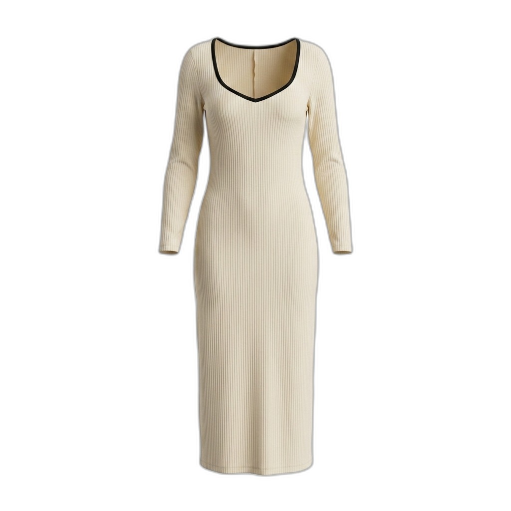 Ribbed Knit Long Sleeve Midi Dress for Women