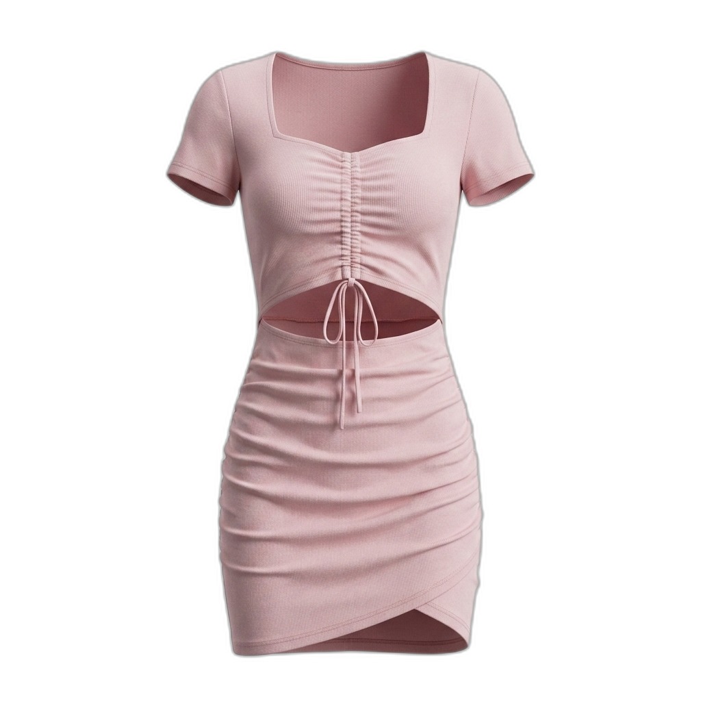 Pink Ribbed Cutout Bodycon Mini Dress
