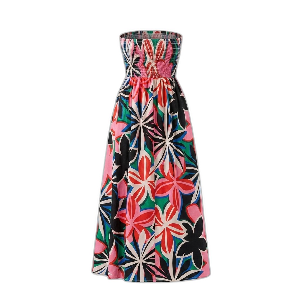 Floral Smocked Strapless Maxi Dress