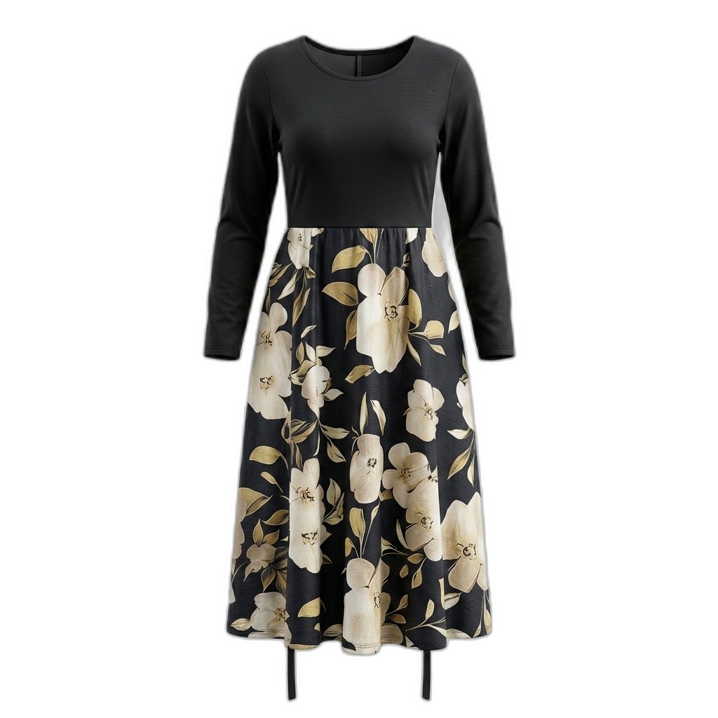Women's Floral Print Long Sleeve Midi Dress