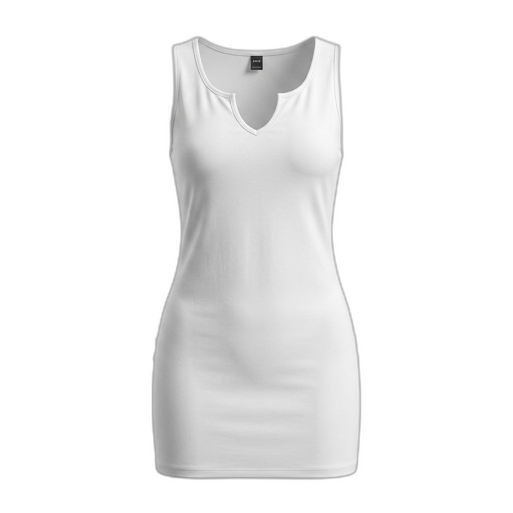 White Sleeveless Notched V-Neck Dress for Women