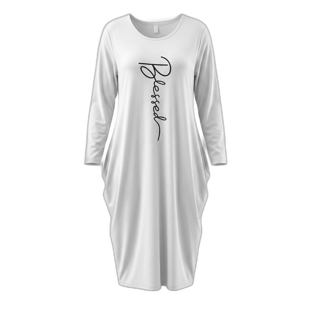 Women's White Blessed Print Tunic Dress