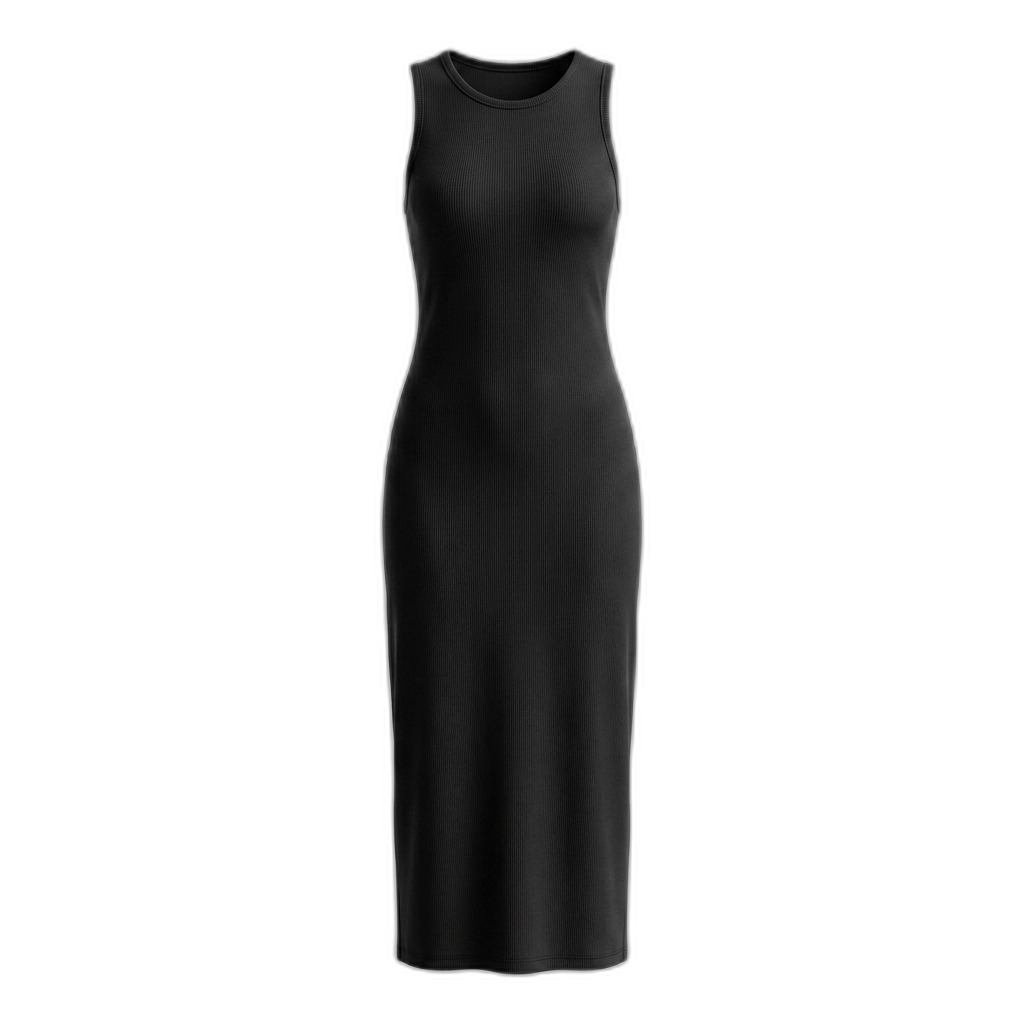 Women's Black Ribbed Sleeveless Midi Dress