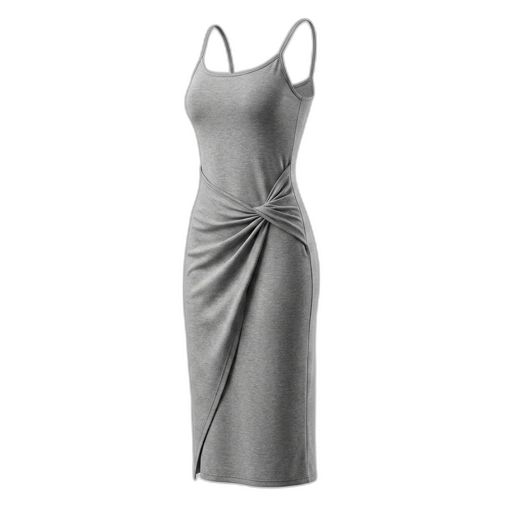 Grey Knot Detail Bodycon Midi Dress