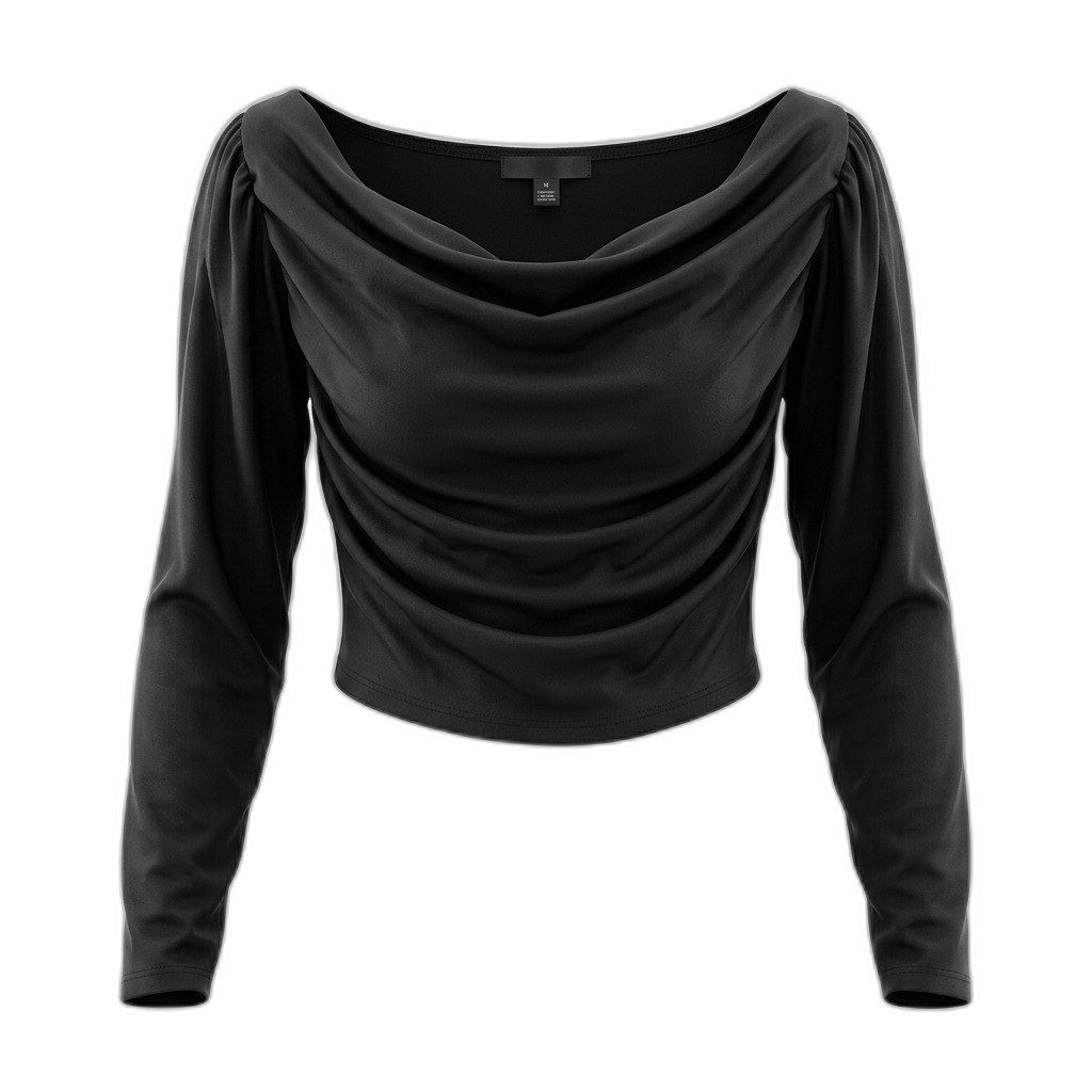 Black Cowl Neck Long Sleeve Top for Women