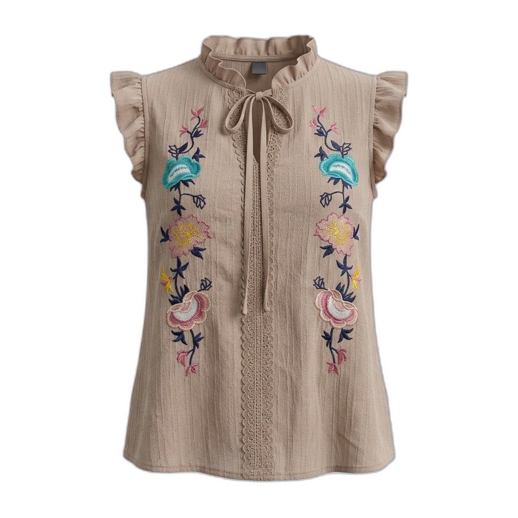 Women's Embroidered Ruffle Sleeve Top