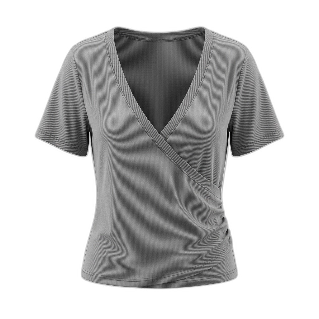 Women's Ribbed V-Neck Wrap Top
