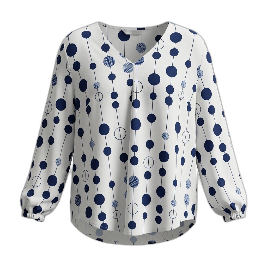 Women's Polka Dot Print V-Neck Long Sleeve Blouse