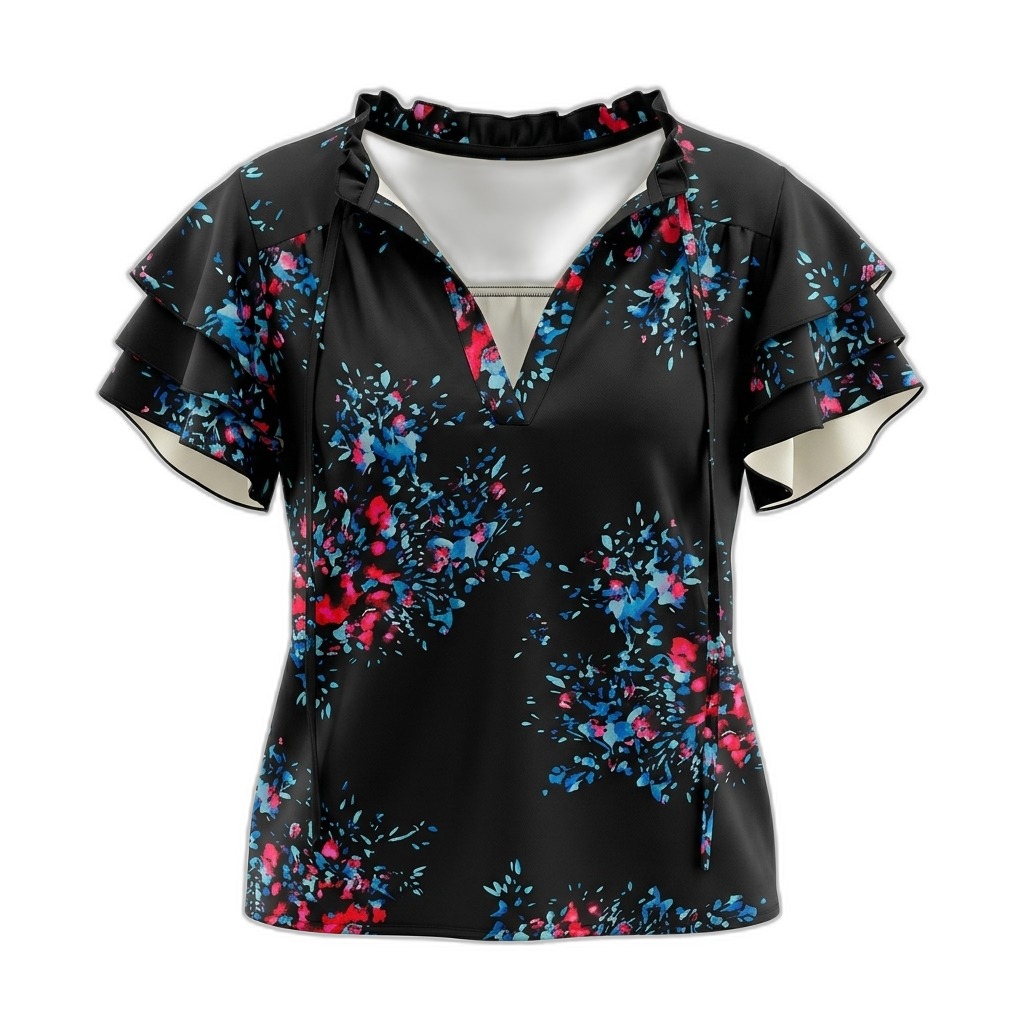 Women's Floral Ruffled Sleeve Blouse