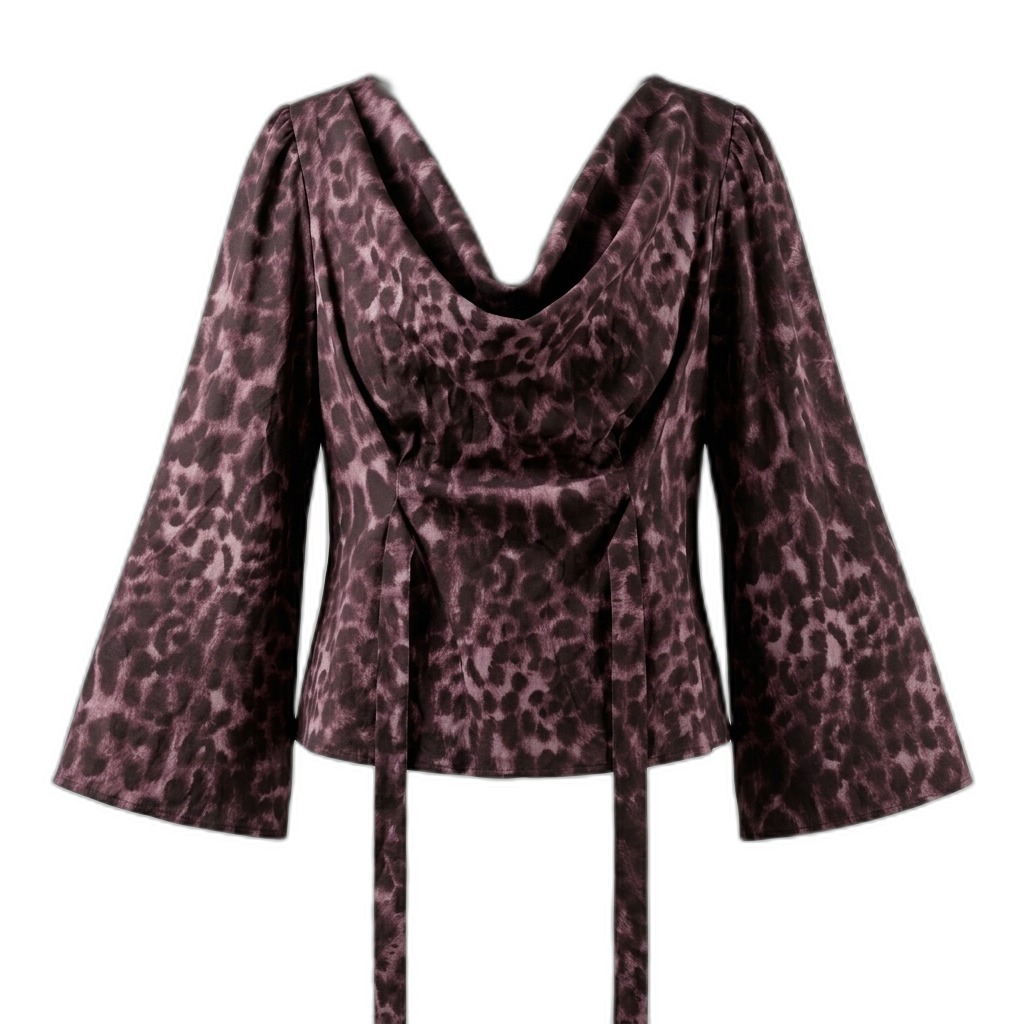 Leopard Print Cowl Neck Blouse for Women