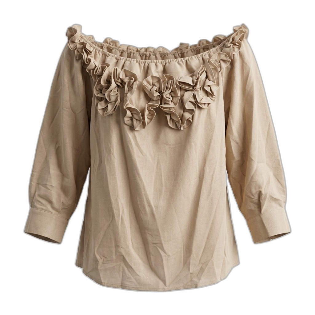Women's Beige Off-Shoulder Ruffle Blouse