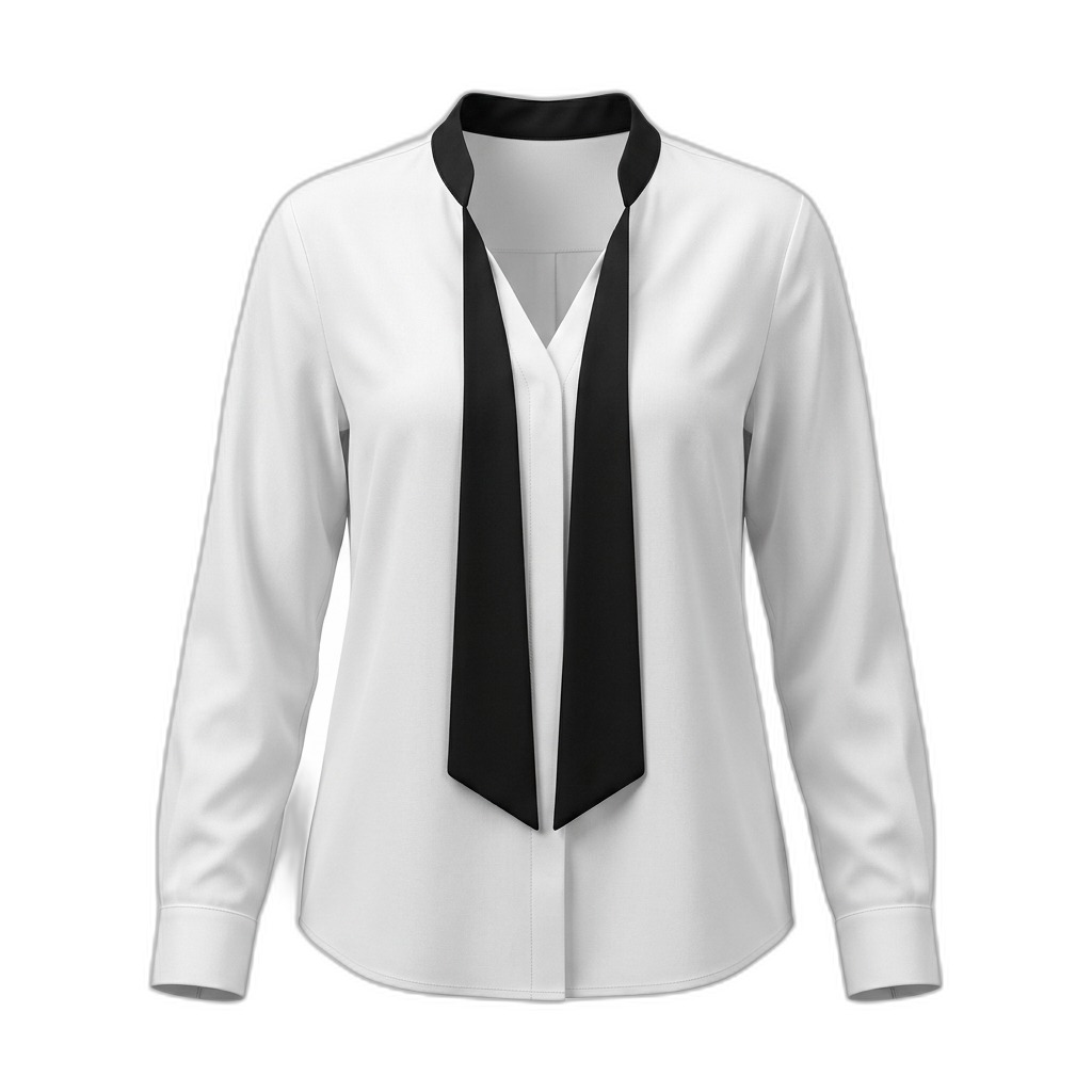 Women's White Blouse with Black Tie Neck