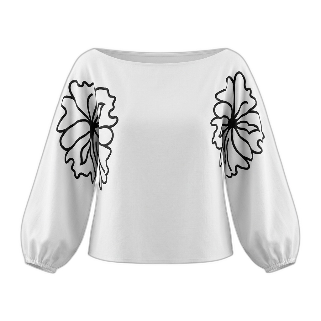 White Floral Print Boat Neck Blouse for Women