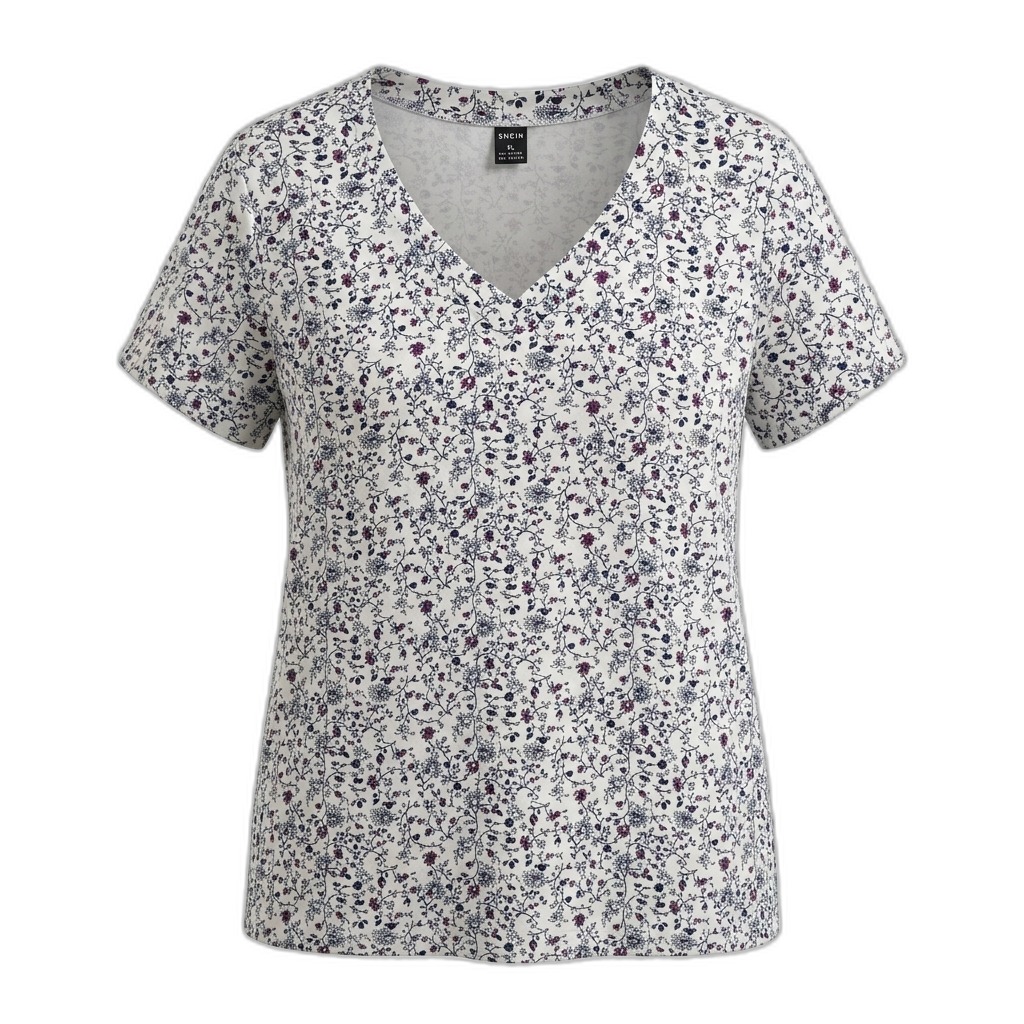 Women's Floral V-Neck Short Sleeve T-Shirt
