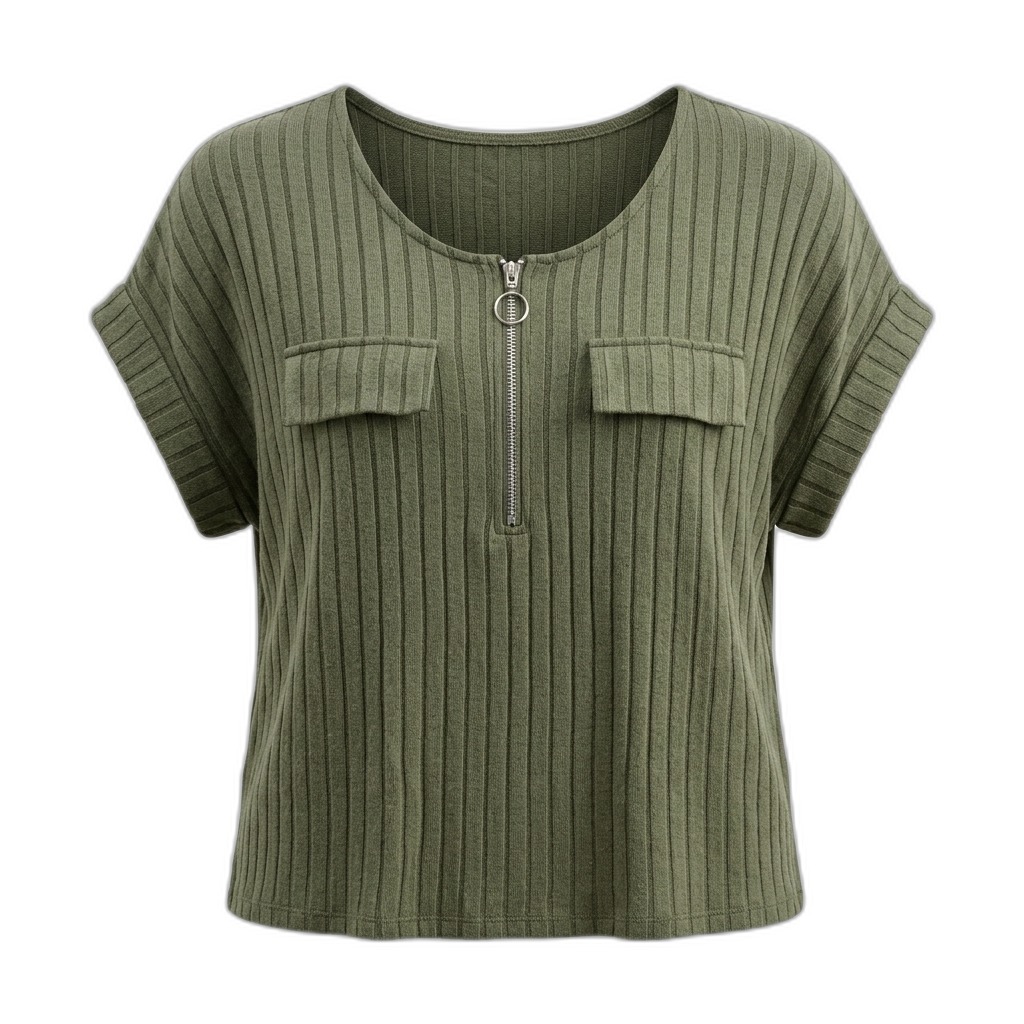 Women's Ribbed Half-Zip Top | Olive Green