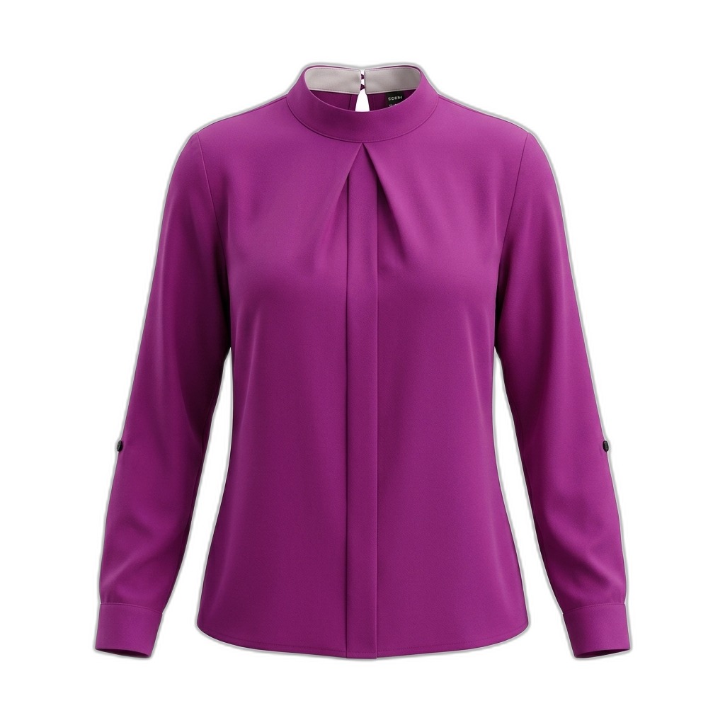 Women's Magenta Pleated Mock Neck Blouse
