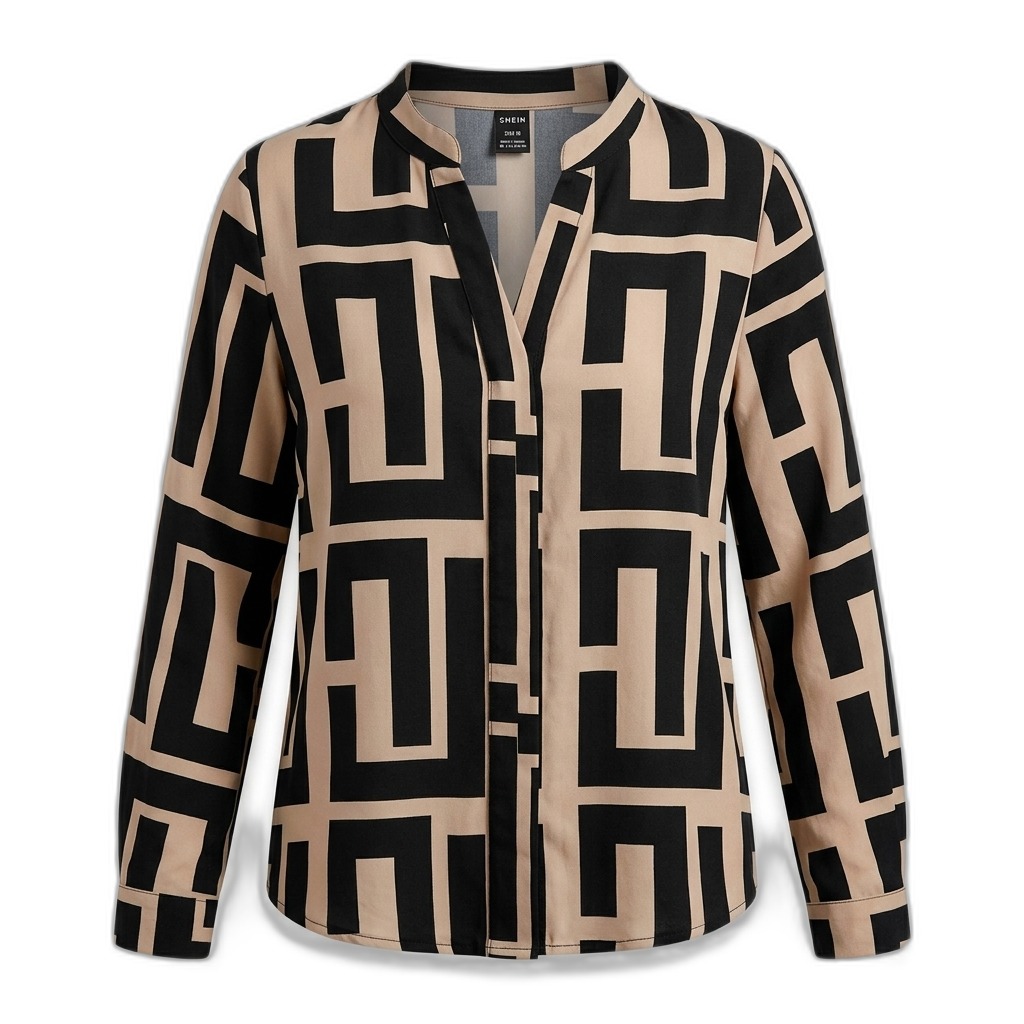 Geometric Print V-Neck Blouse for Women