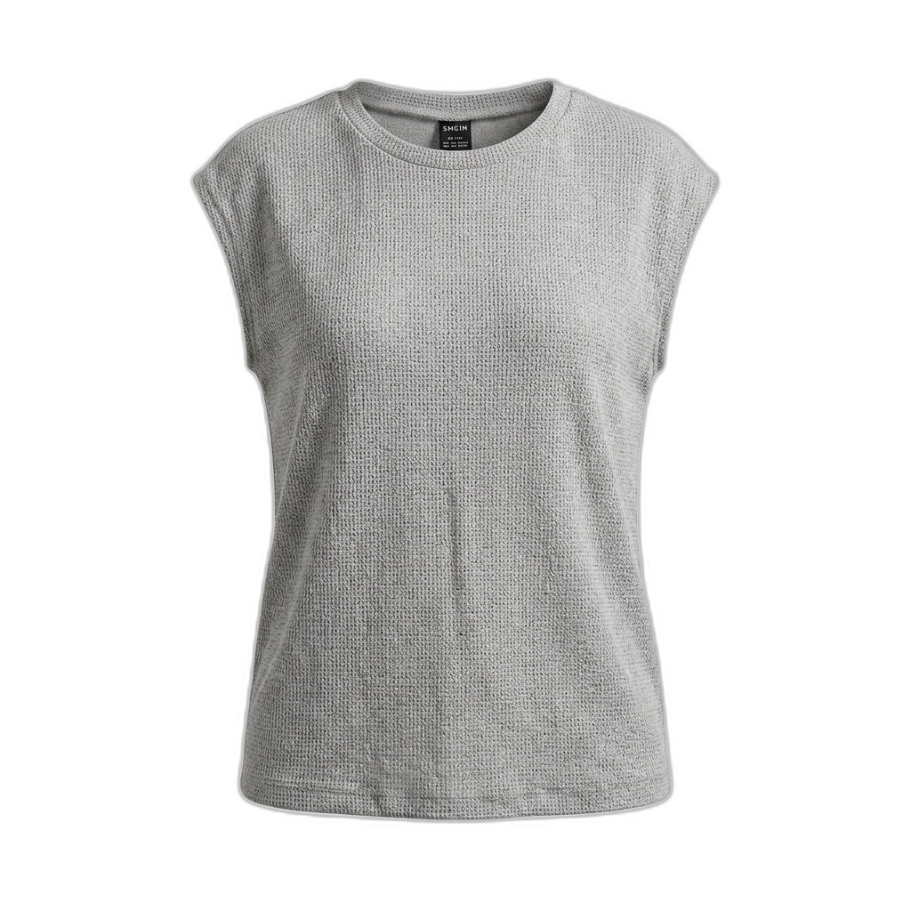 Women's Grey Textured Knit Cap Sleeve Top