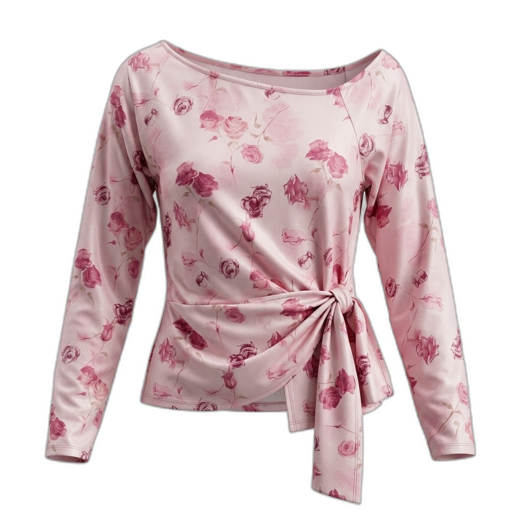 Pink Floral Tie-Front Long Sleeve Top for Women