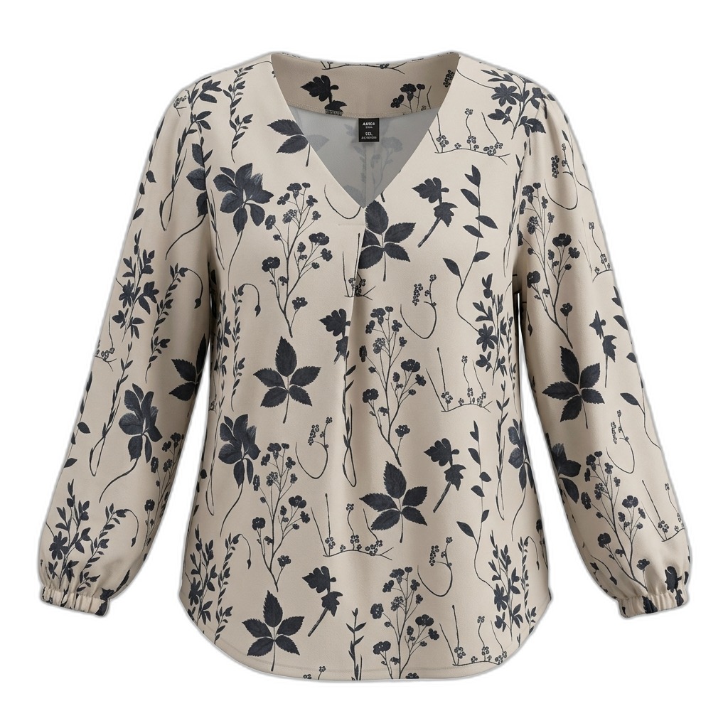 Floral Print V-Neck Long Sleeve Blouse for Women