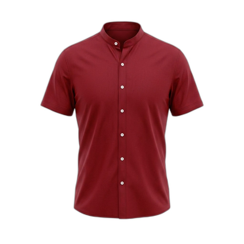 Men's Red Mandarin Collar Short Sleeve Shirt