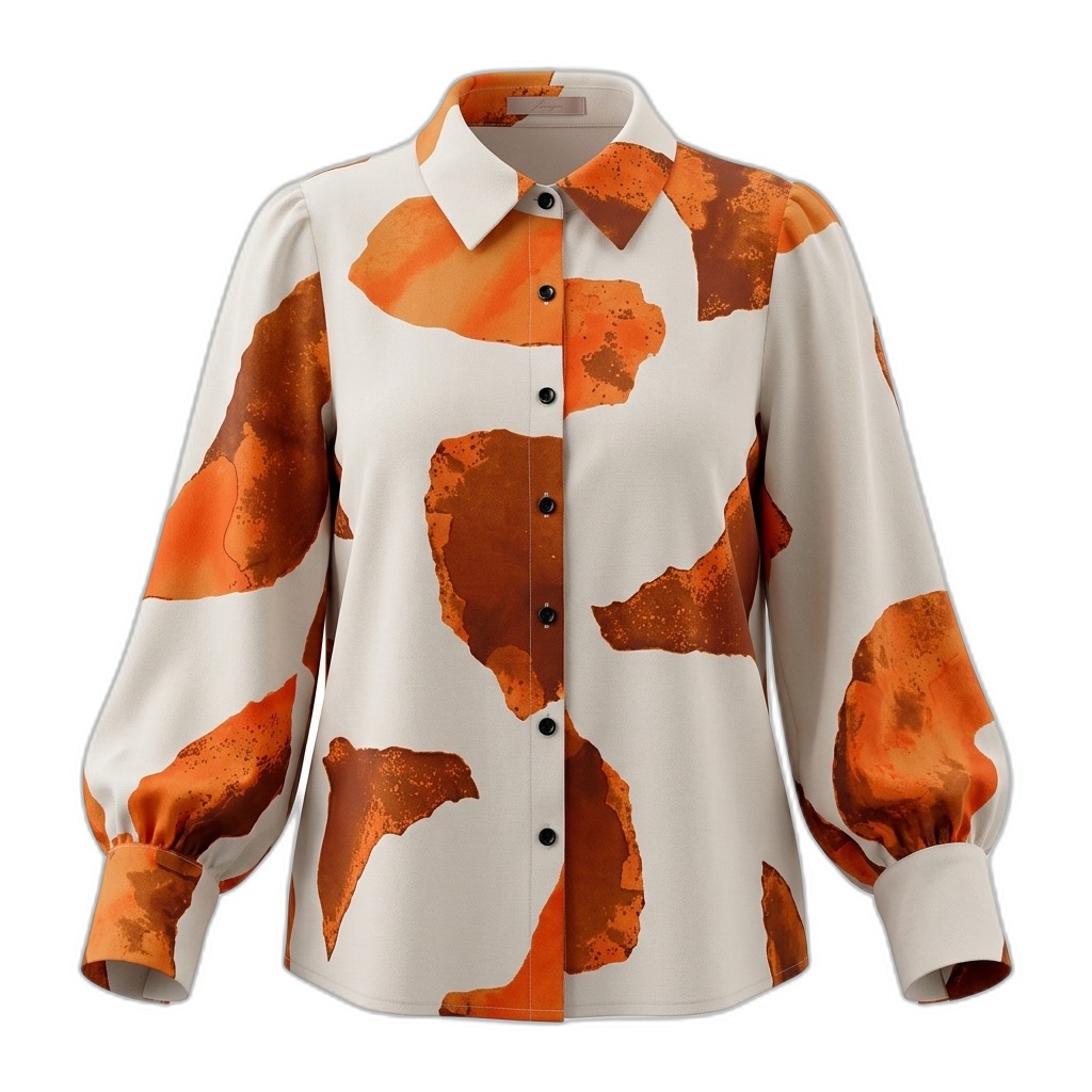 Abstract Print Collared Blouse for Women