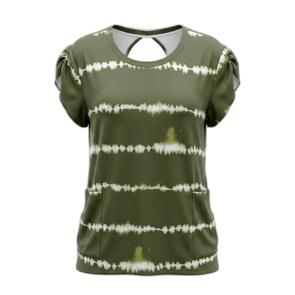 Tie-Dye Puffed Sleeve Top with Pockets