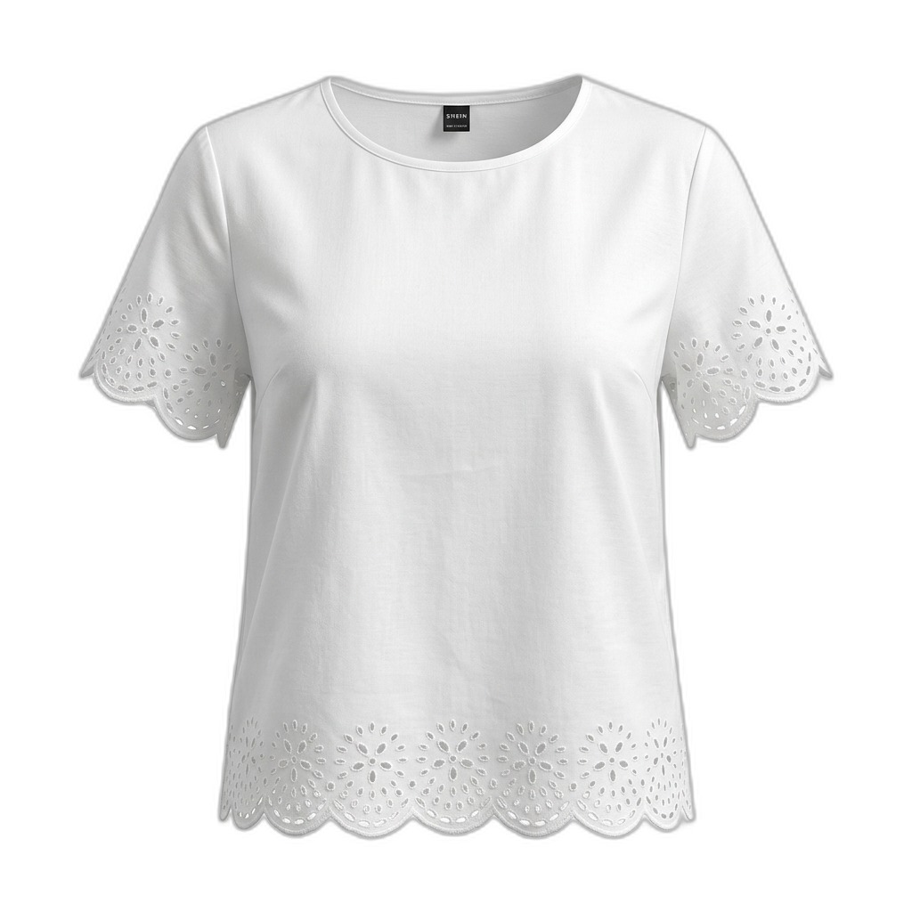 White Eyelet Lace Scalloped Hem Top