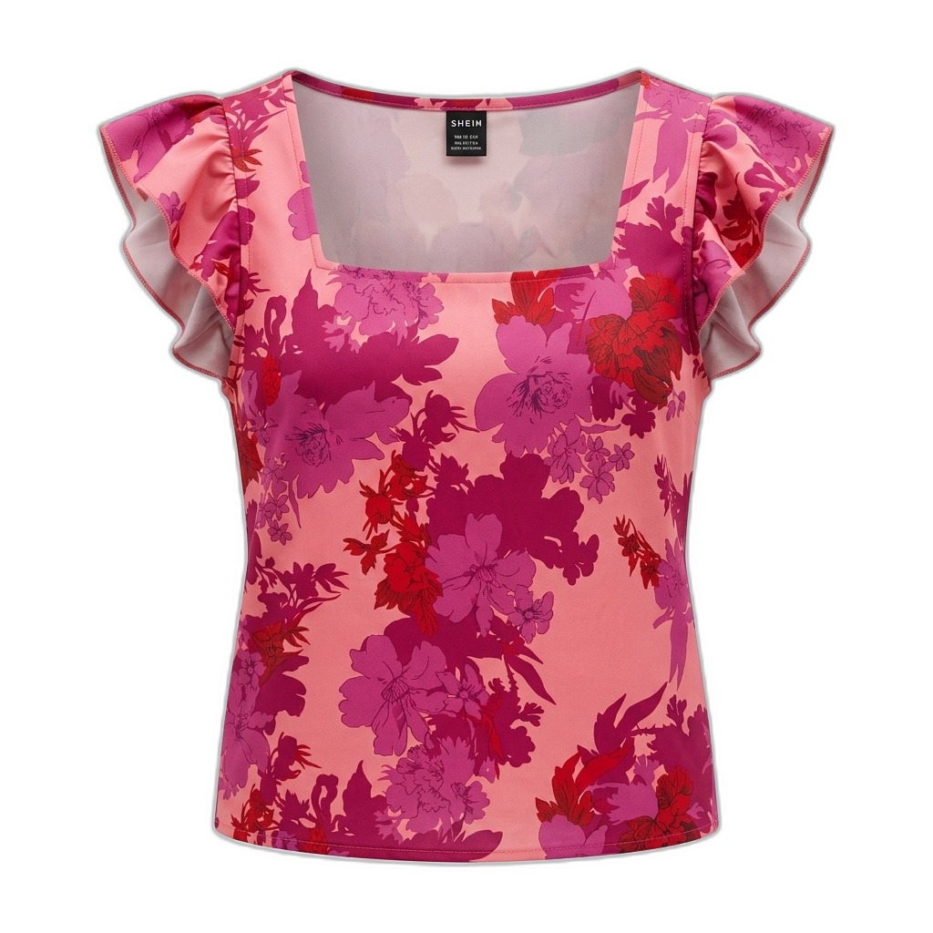 Floral Print Square Neck Ruffle Sleeve Top