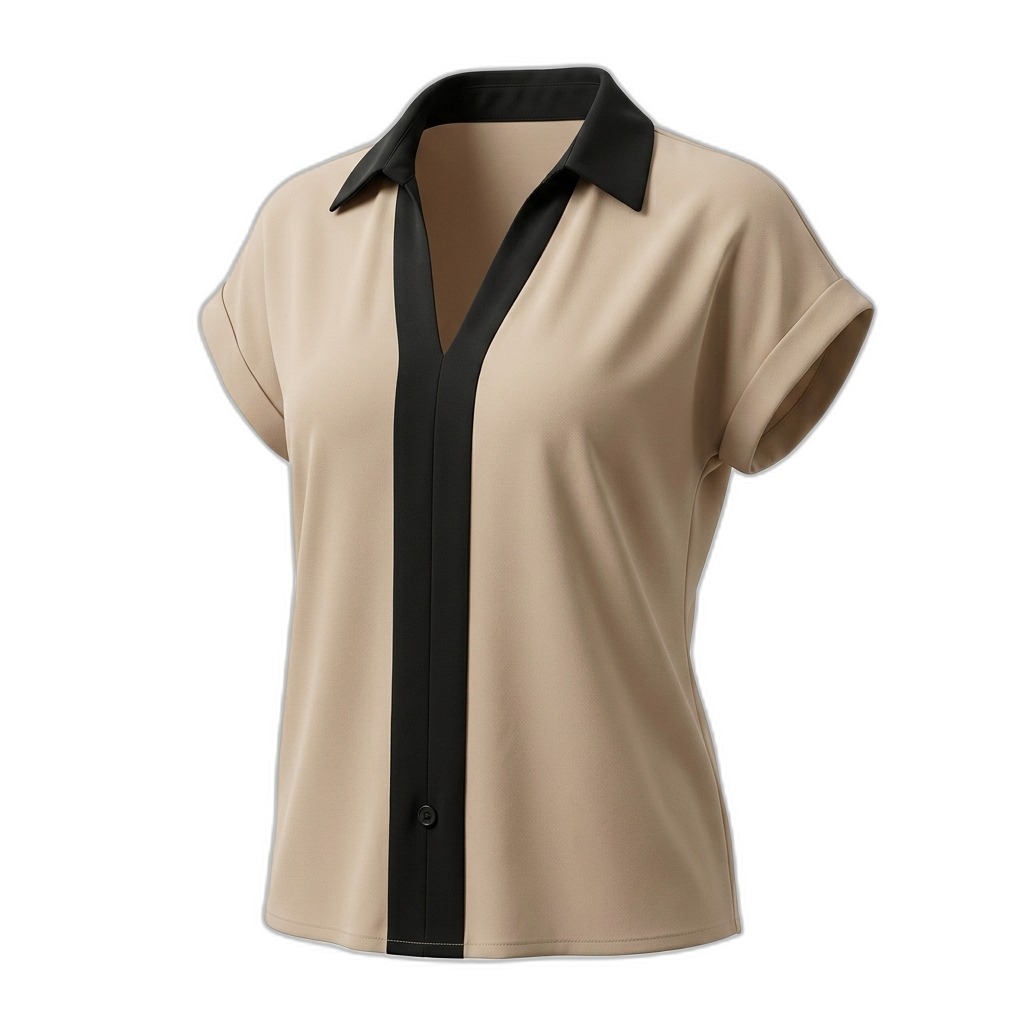 Women's V-Neck Short Sleeve Top with Black Trim